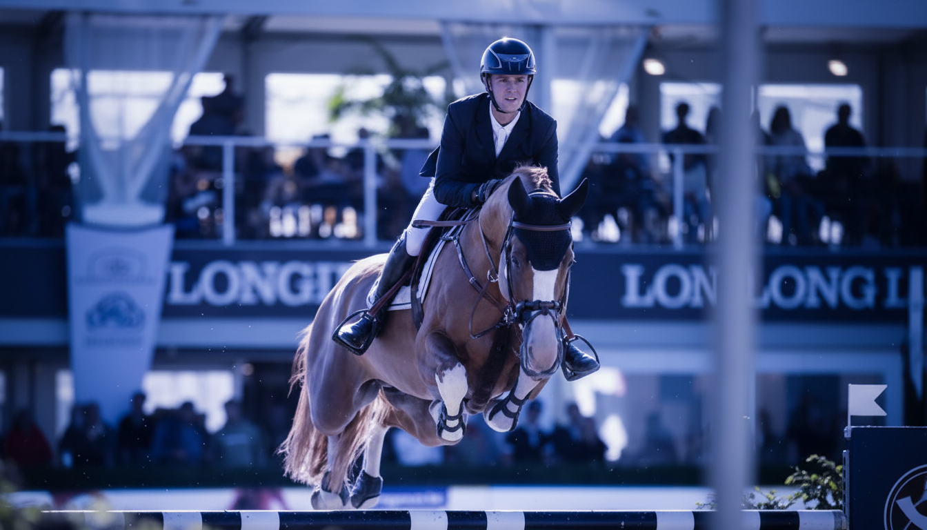 Elite showjumping horse clearing a fence, sourced for Gulf stables and private owners